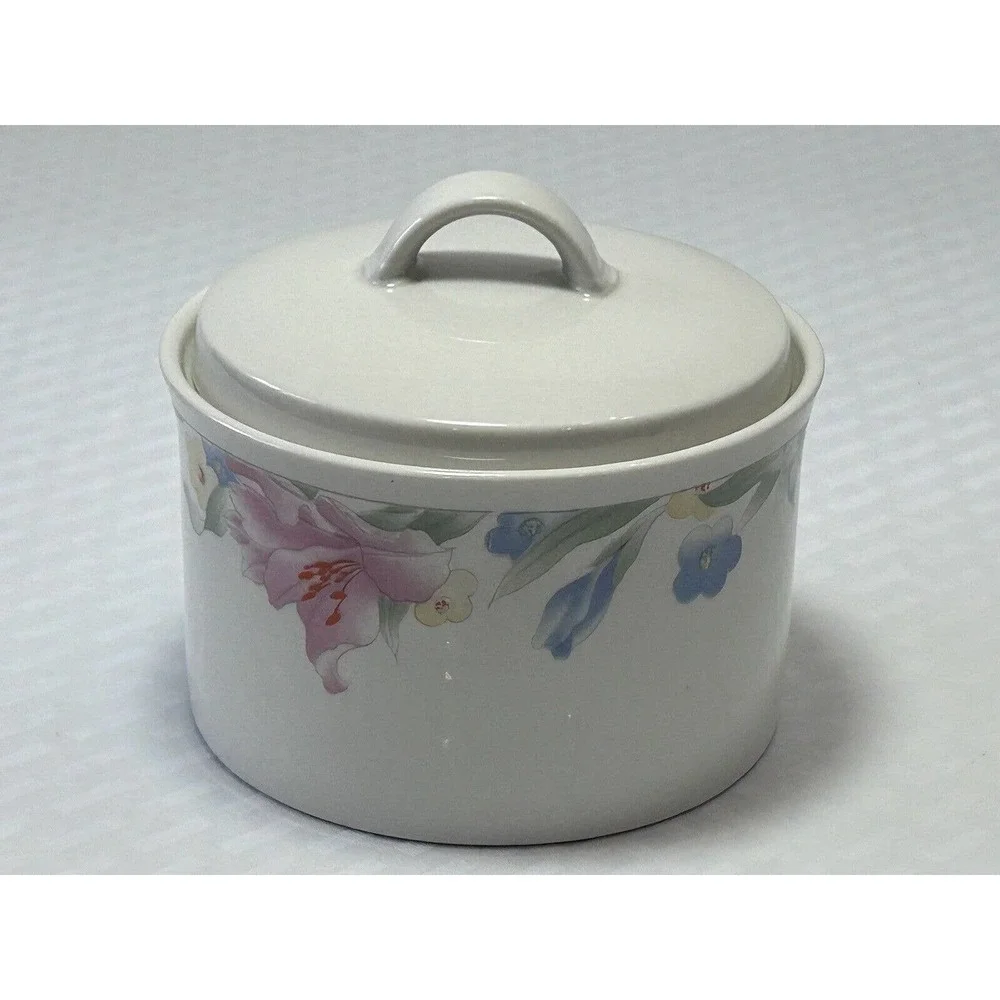 Vintage Lynns Fine China Pastel Iris Floral‎ Sugar Bowl Dish